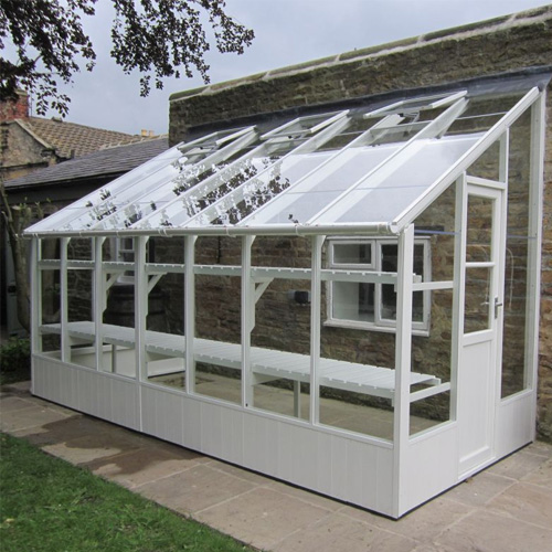 swallow lean to wooden greenhouse in white