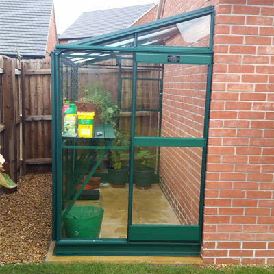 4x4 green painted greenhouse