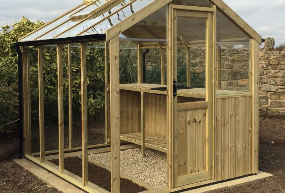 light coloured timber potting shed