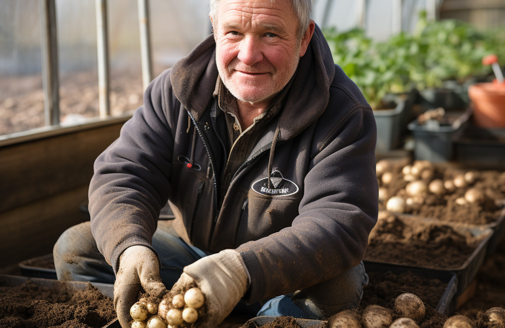 man planting seed potatoes