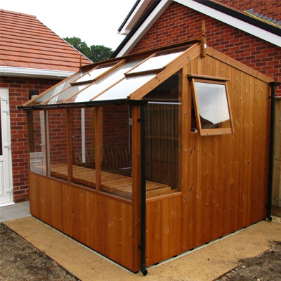 wooden potting shed with storage