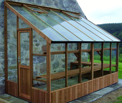 wooden lean to greenhouse